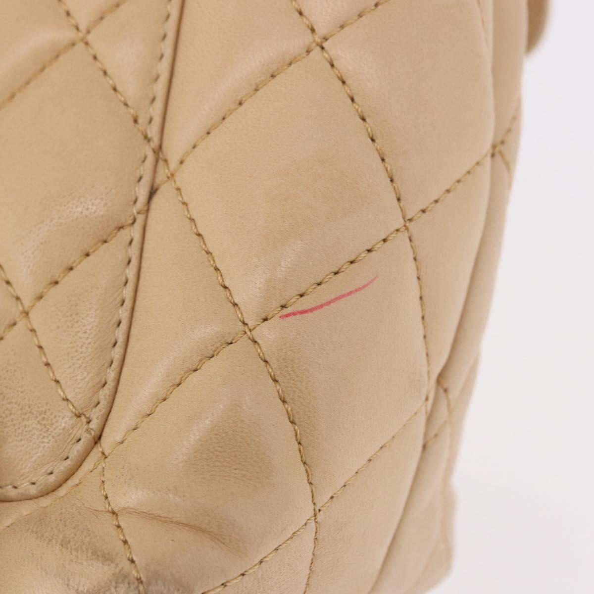 CHANEL Matelasse Hand Bag Lamb Skin Beige Gold CC Auth ka5163V