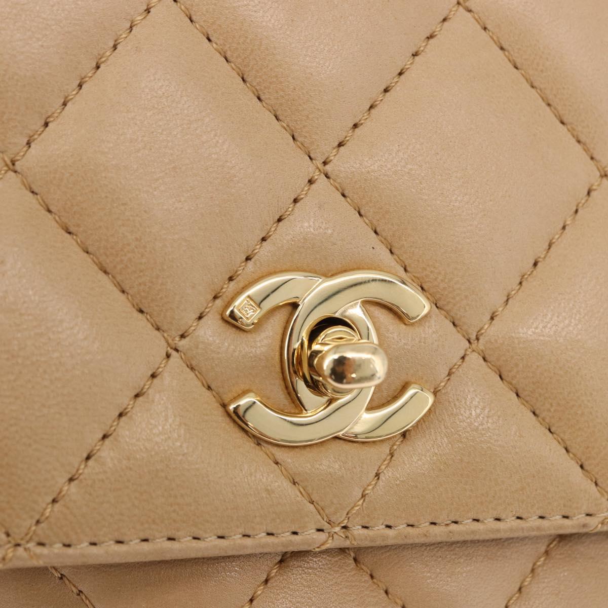 CHANEL Matelasse Hand Bag Lamb Skin Beige Gold CC Auth ka5163V