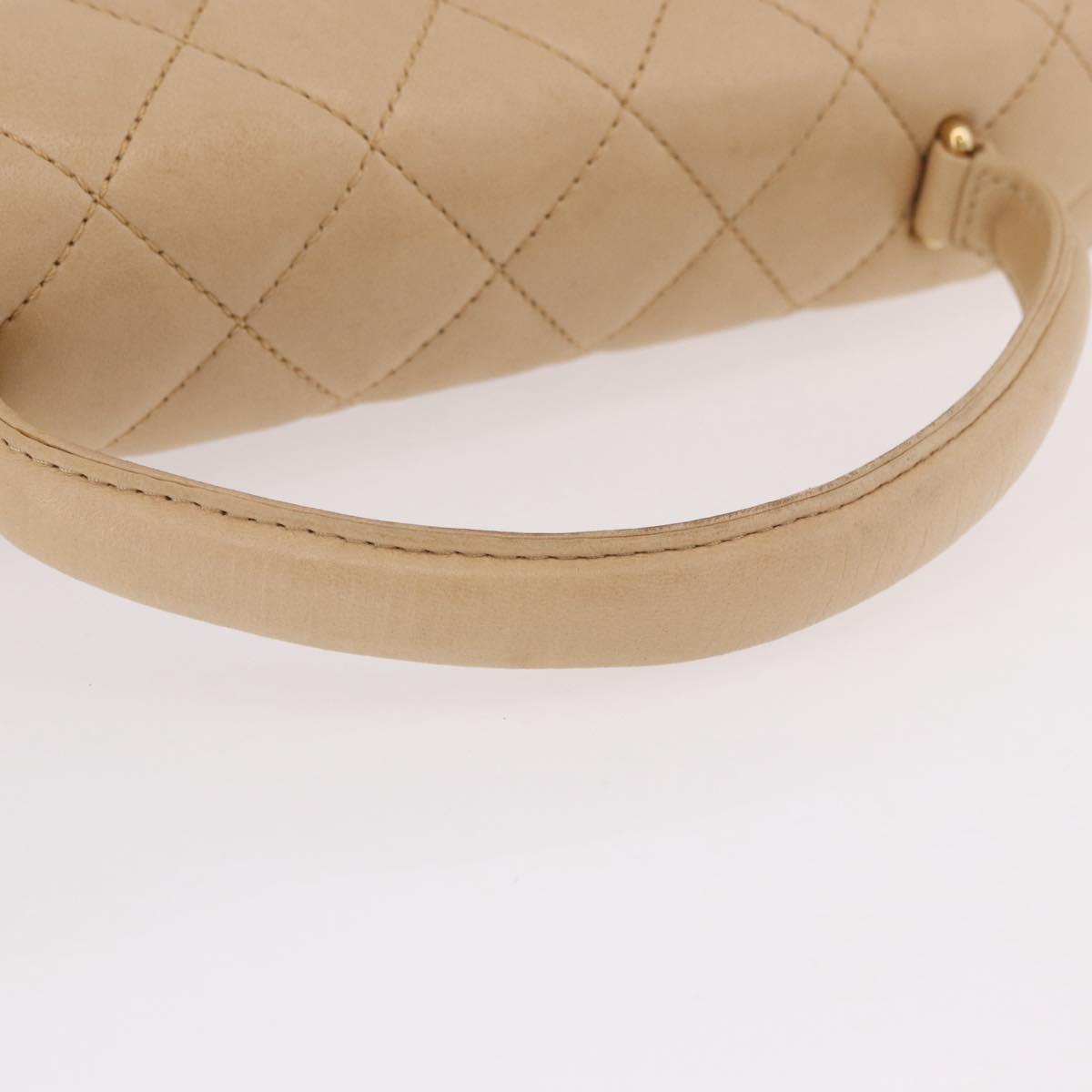 CHANEL Matelasse Hand Bag Lamb Skin Beige Gold CC Auth ka5163V