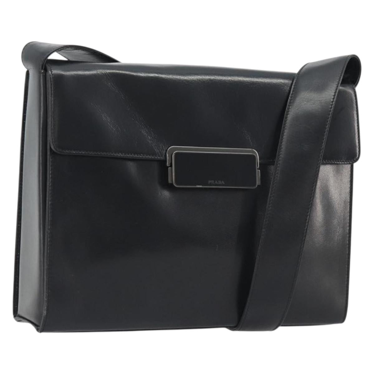 PRADA Shoulder Bag Leather Black Auth ka5165