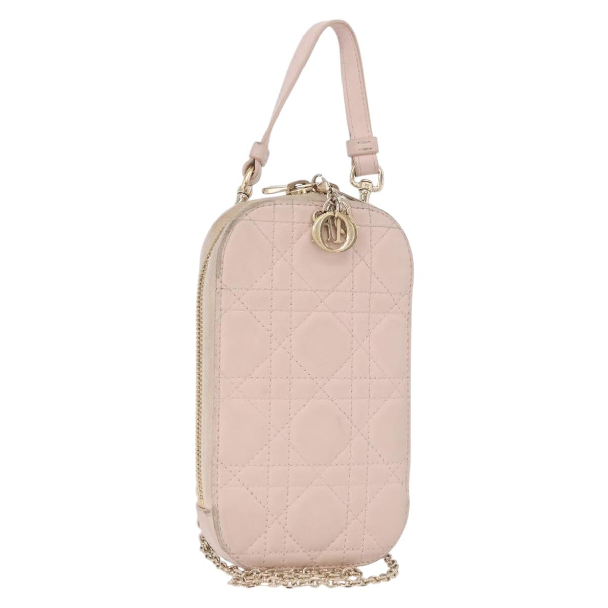 Christian Dior Chain Shoulder Bag Leather Pink Gold Auth ka5167