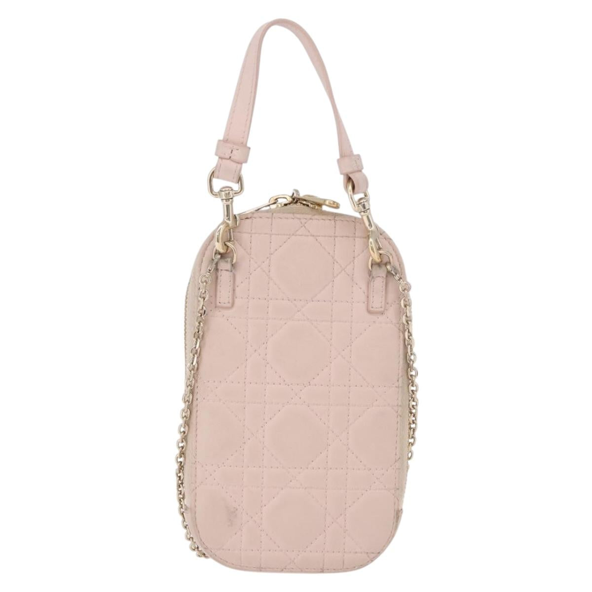 Christian Dior Chain Shoulder Bag Leather Pink Gold Auth ka5167