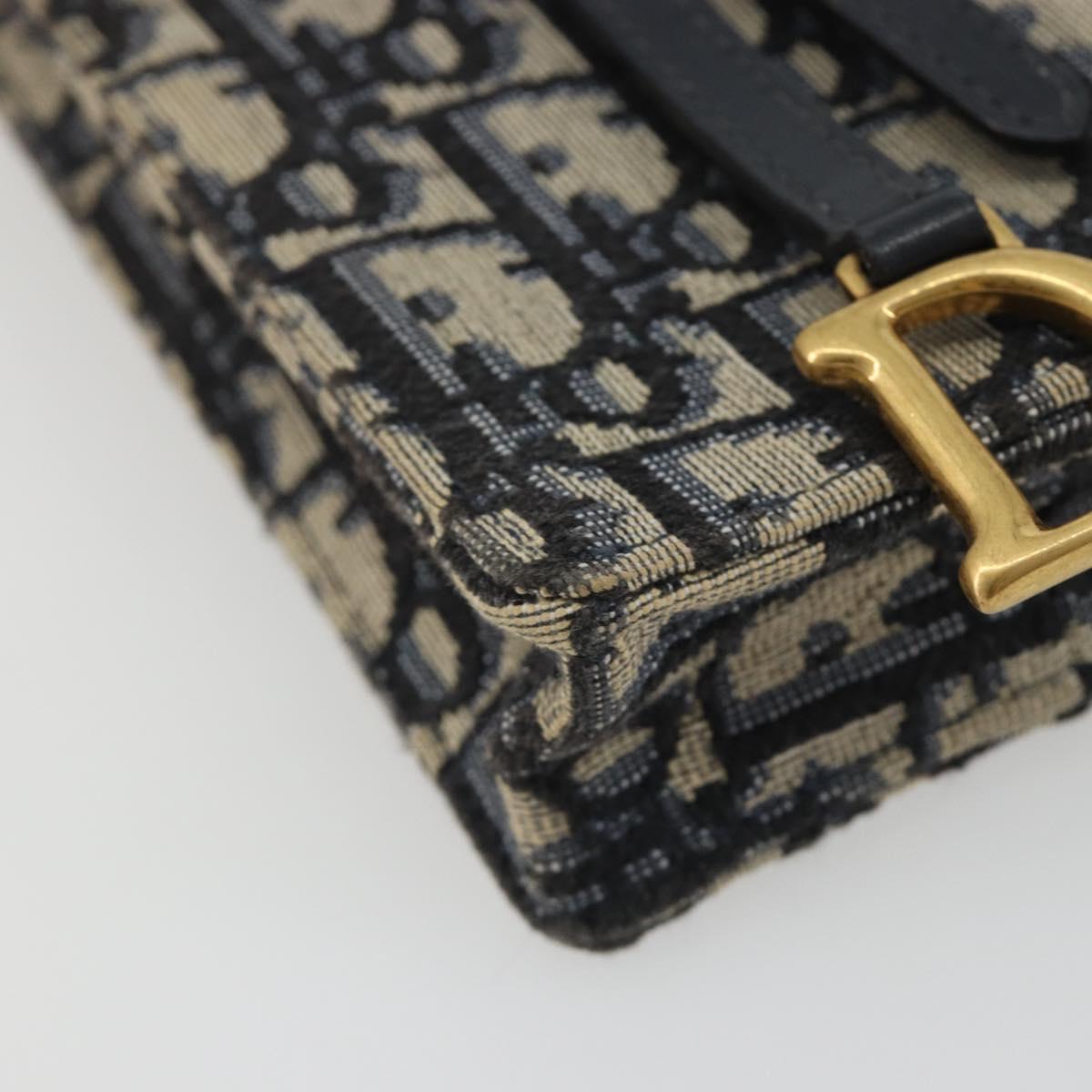 Christian Dior Trotter Chain Saddle Shoulder Bag Canvas Navy Auth ka5168V