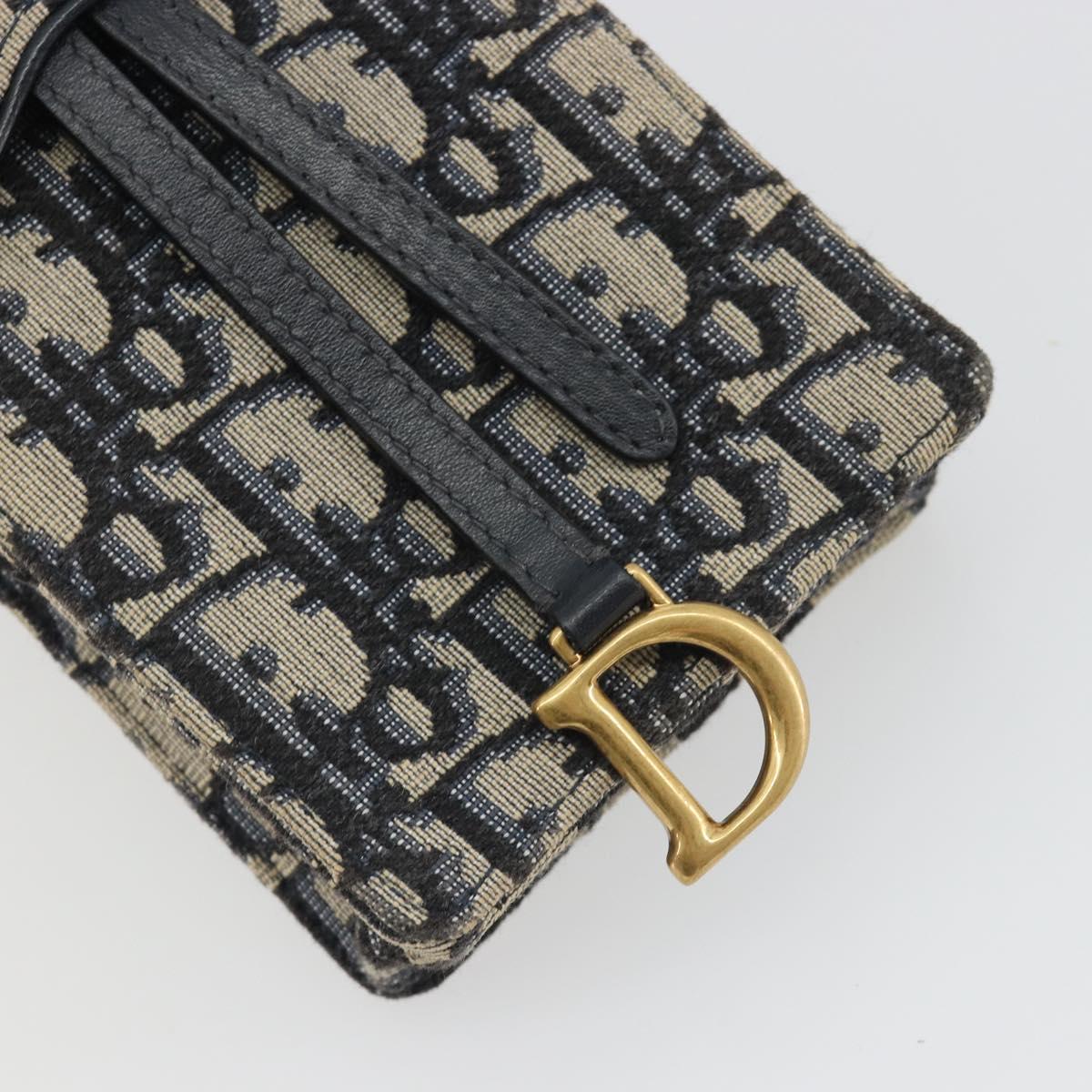 Christian Dior Trotter Chain Saddle Shoulder Bag Canvas Navy Auth ka5168V