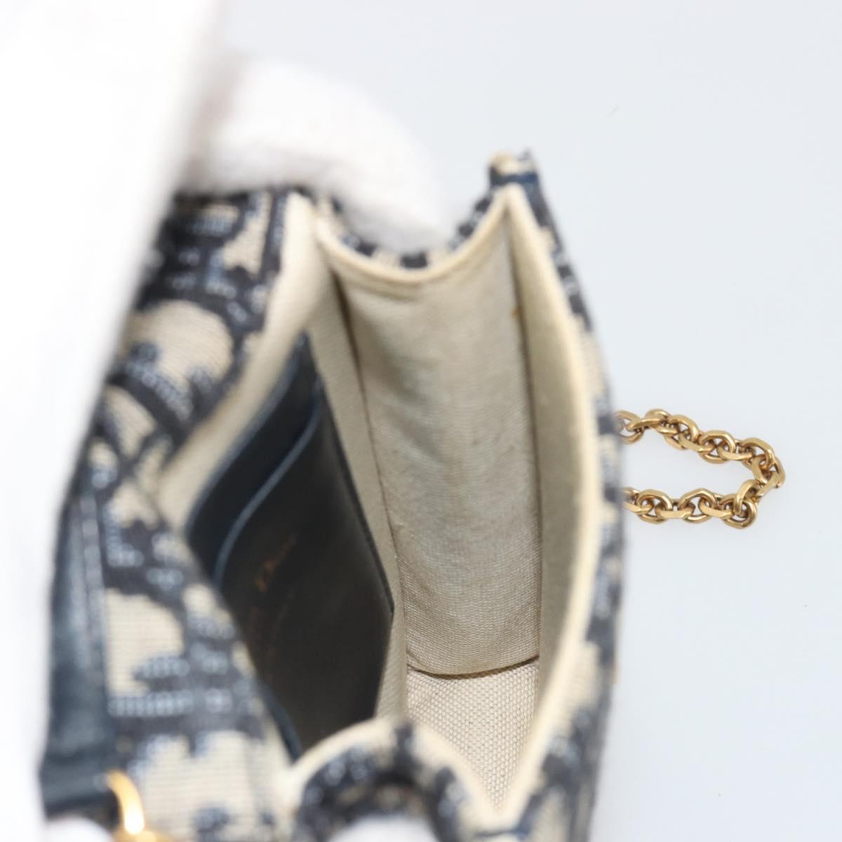 Christian Dior Trotter Chain Saddle Shoulder Bag Canvas Navy Auth ka5168V