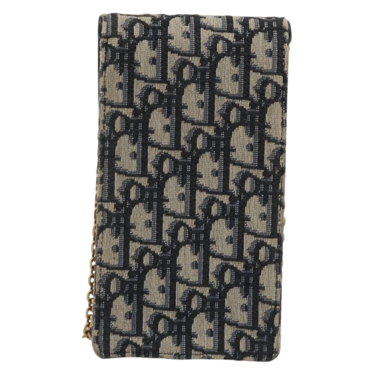 Christian Dior Trotter Chain Saddle Shoulder Bag Canvas Navy Auth ka5168V