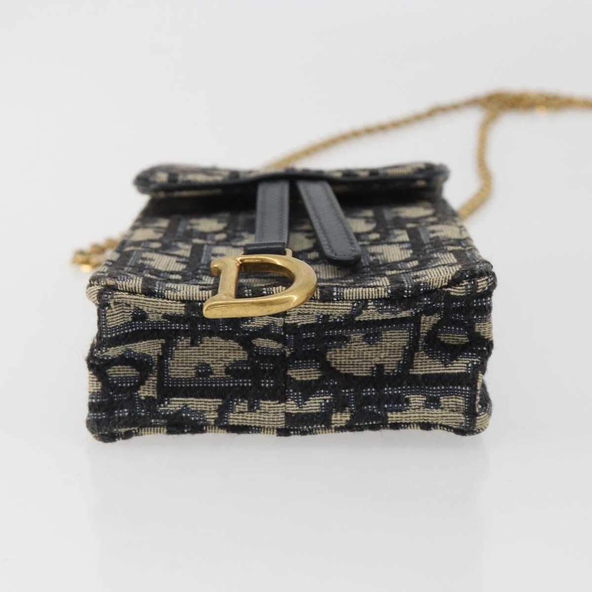 Christian Dior Trotter Chain Saddle Shoulder Bag Canvas Navy Auth ka5168V