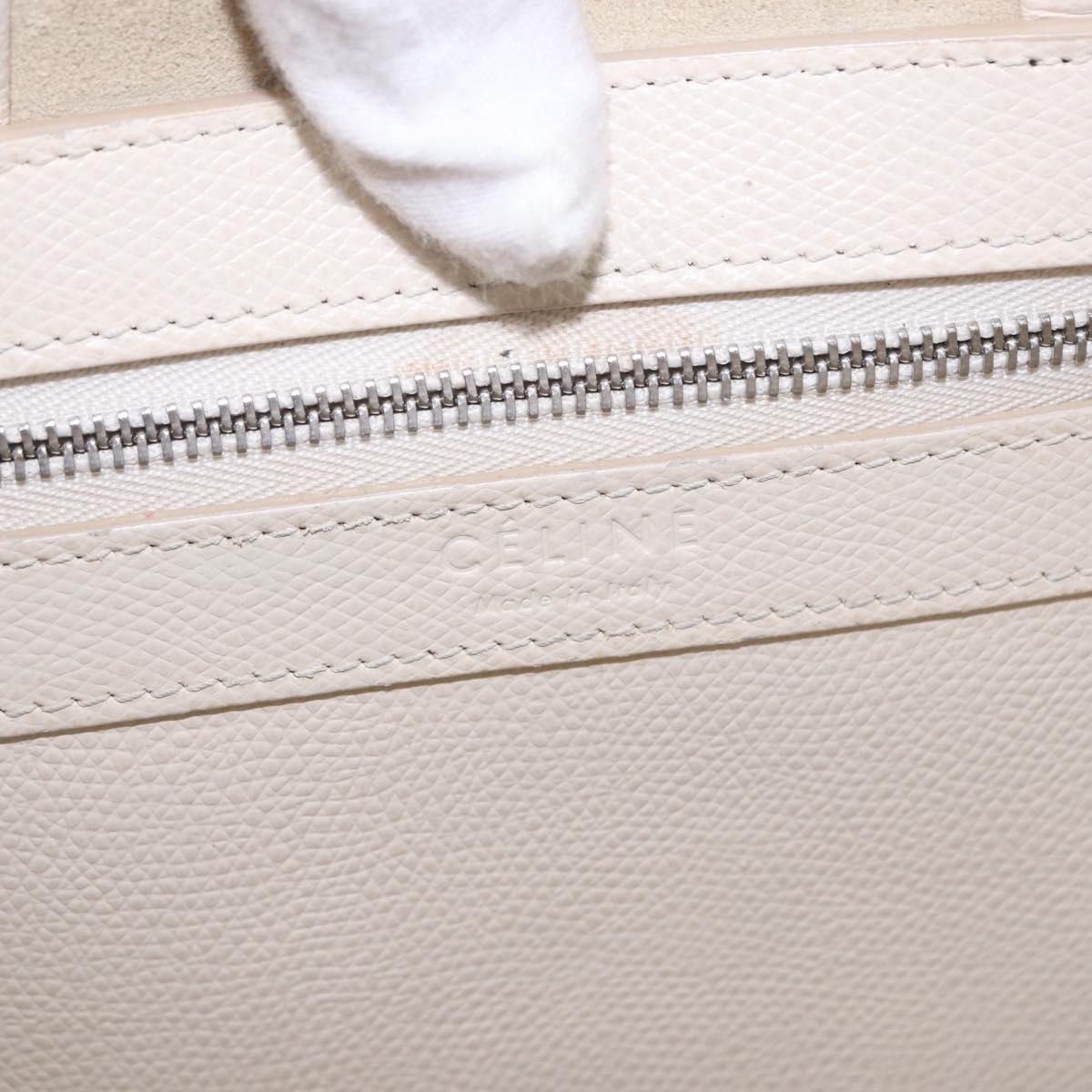 CELINE Vertical Cabas Small Hand Bag Leather 2way White Auth ka5169