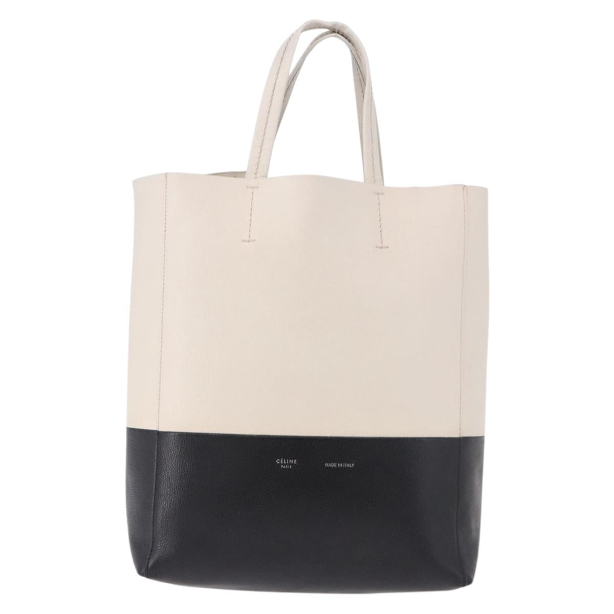 CELINE Vertical Cabas Small Hand Bag Leather 2way White Auth ka5169