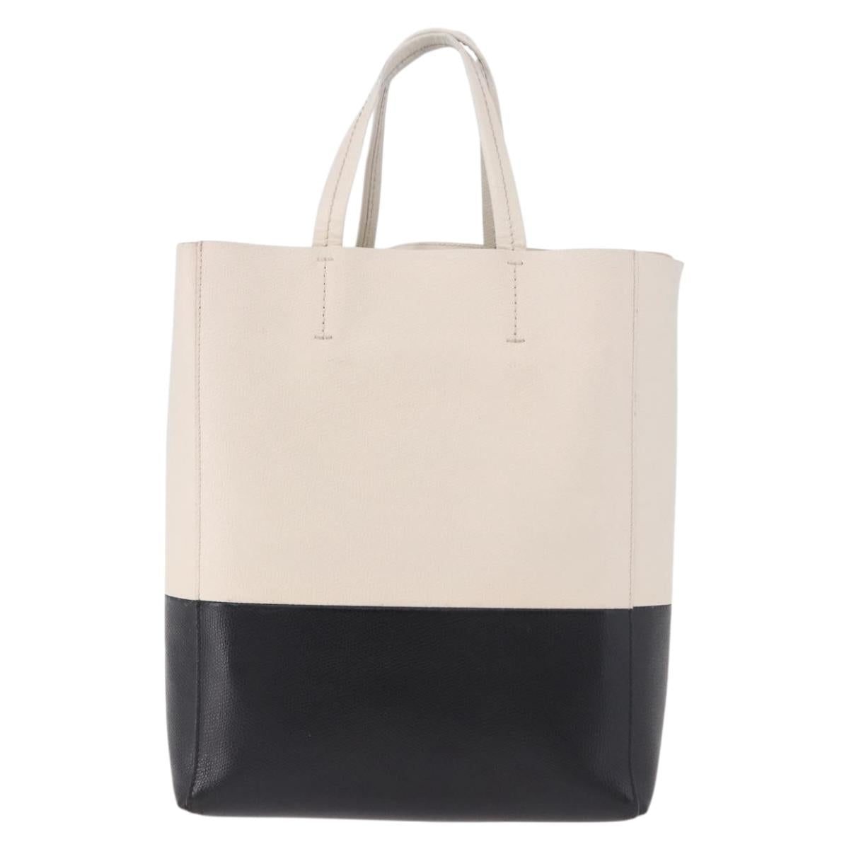 CELINE Vertical Cabas Small Hand Bag Leather 2way White Auth ka5169