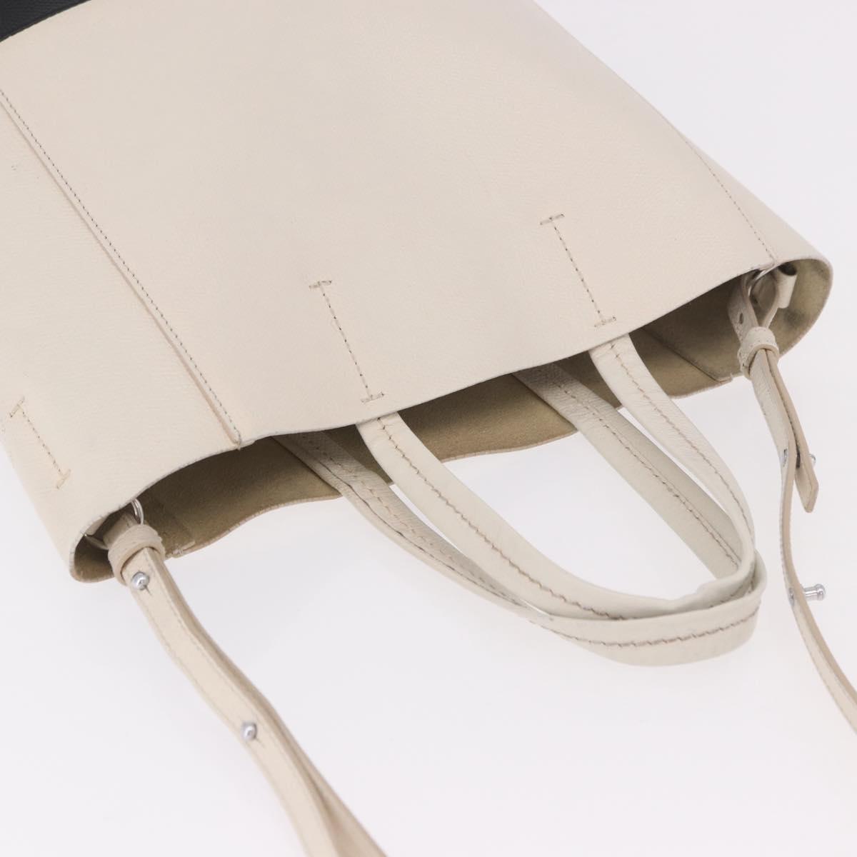 CELINE Vertical Cabas Small Hand Bag Leather 2way White Auth ka5169