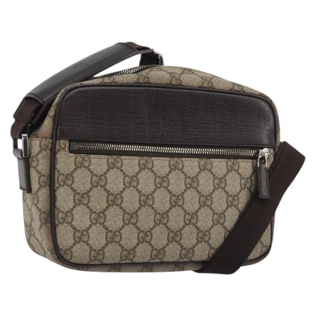 GUCCI GG Supreme Shoulder Bag PVC Leather Beige Silver 114291 Auth ka5174