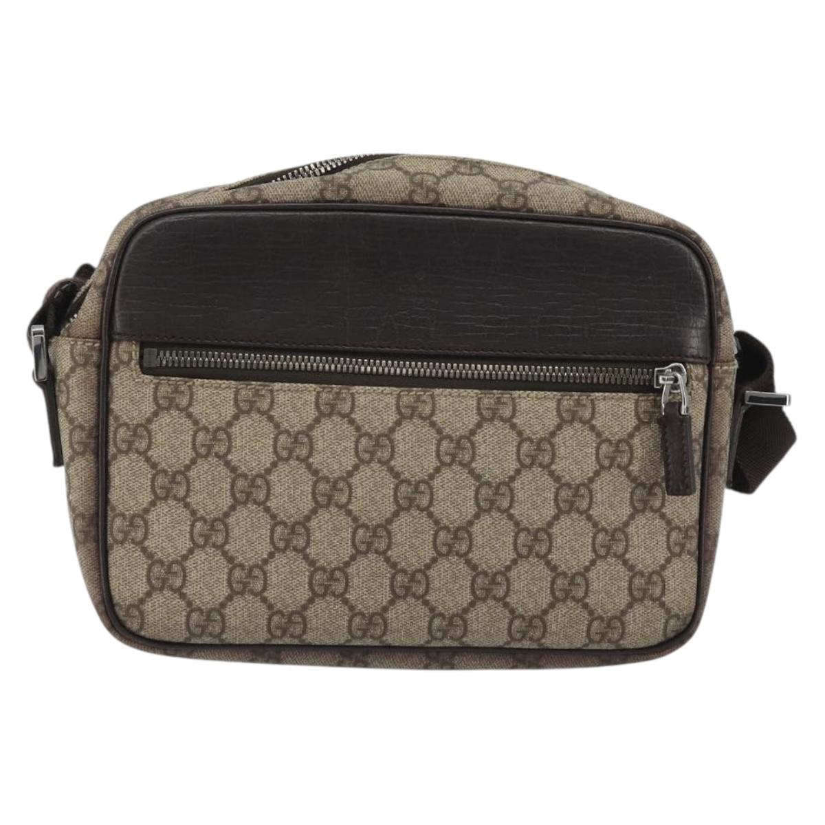 GUCCI GG Supreme Shoulder Bag PVC Leather Beige Silver 114291 Auth ka5174