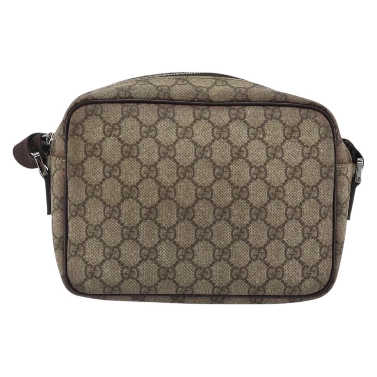 GUCCI GG Supreme Shoulder Bag PVC Leather Beige Silver 114291 Auth ka5174