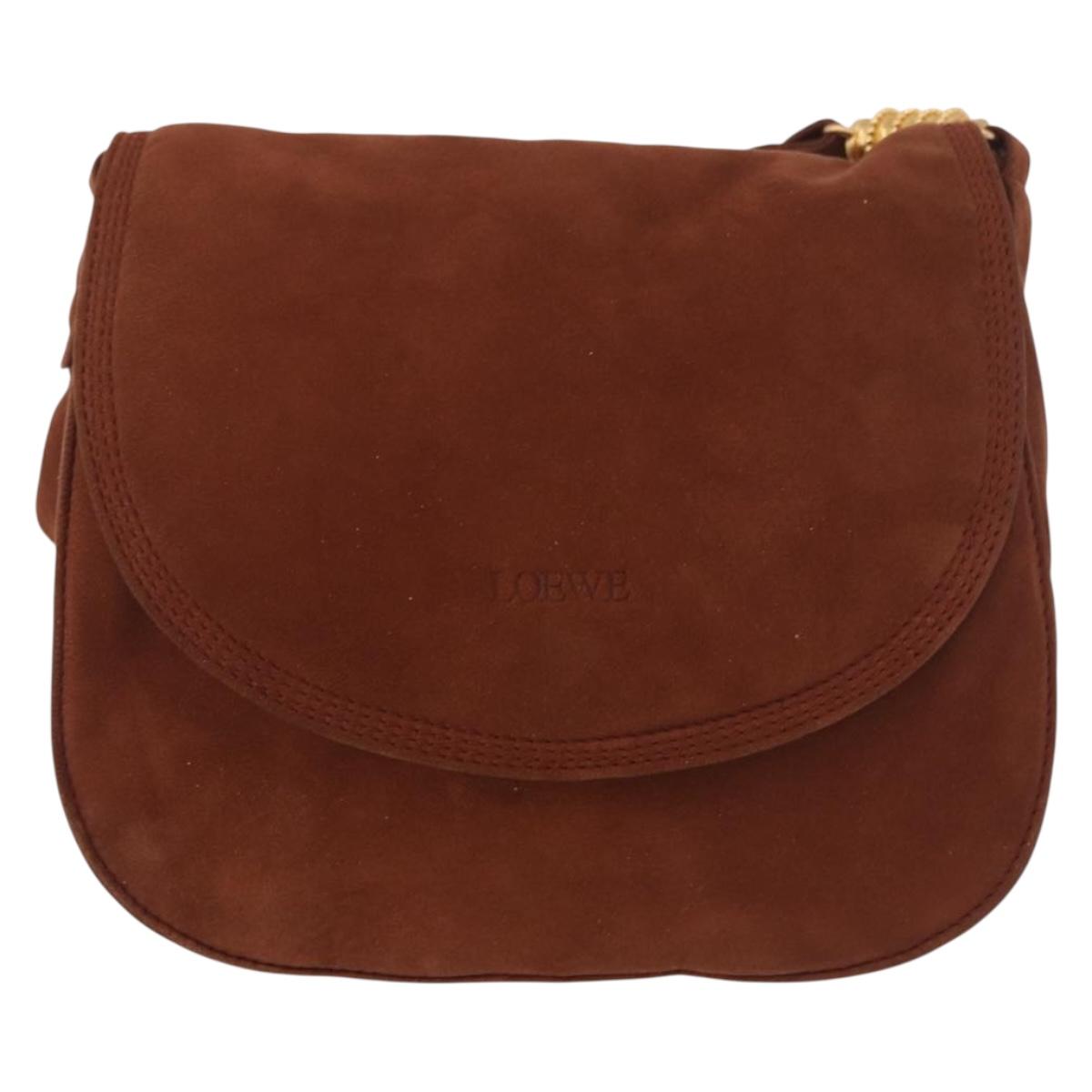 LOEWE Shoulder Bag Suede Brown Gold Auth ka5179