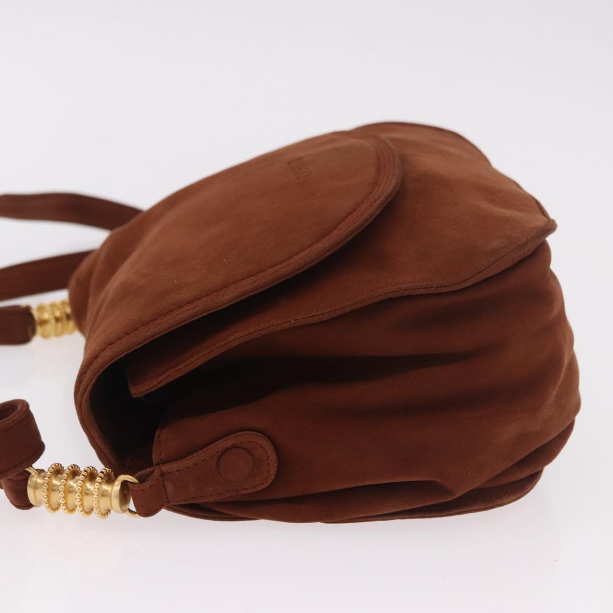 LOEWE Shoulder Bag Suede Brown Gold Auth ka5179