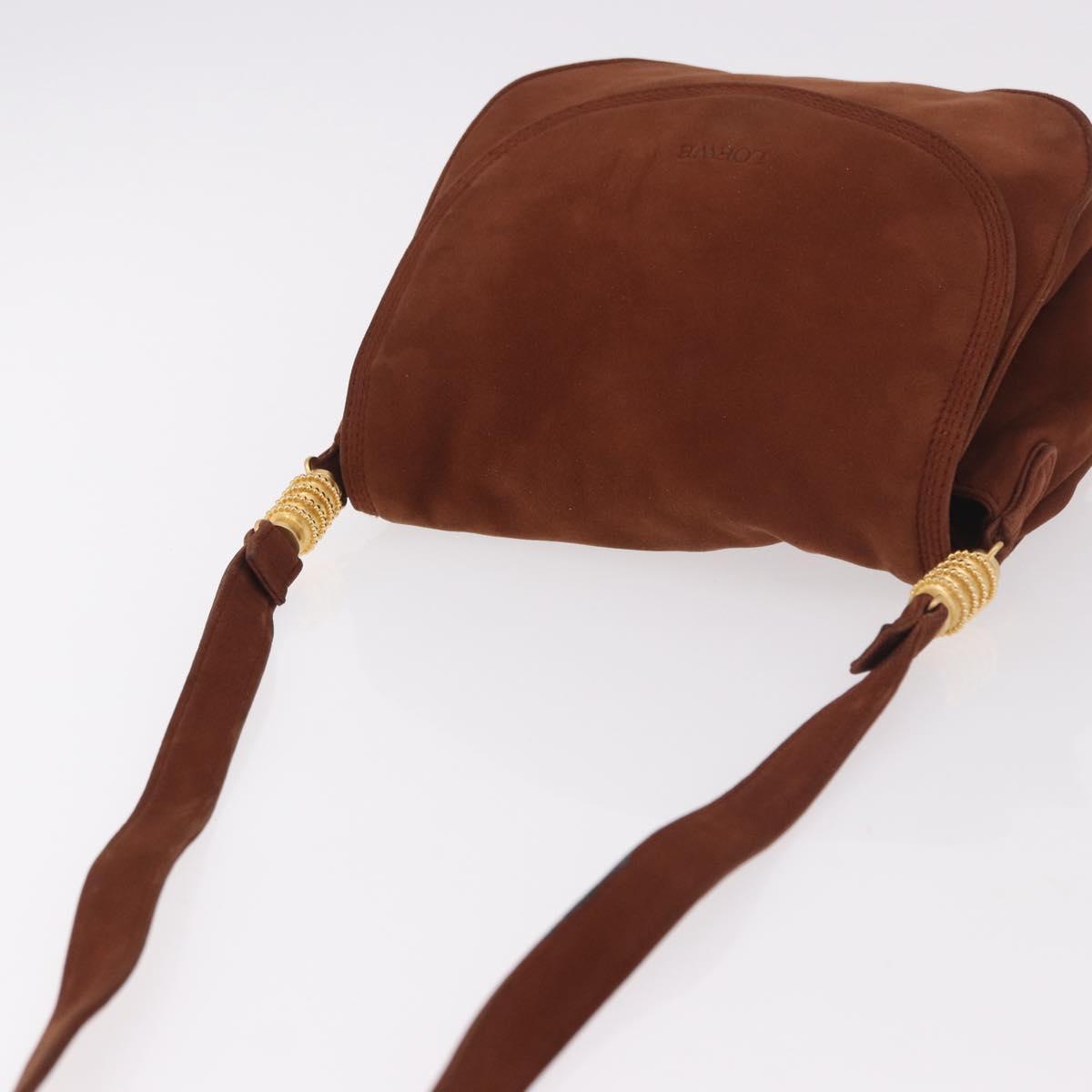 LOEWE Shoulder Bag Suede Brown Gold Auth ka5179