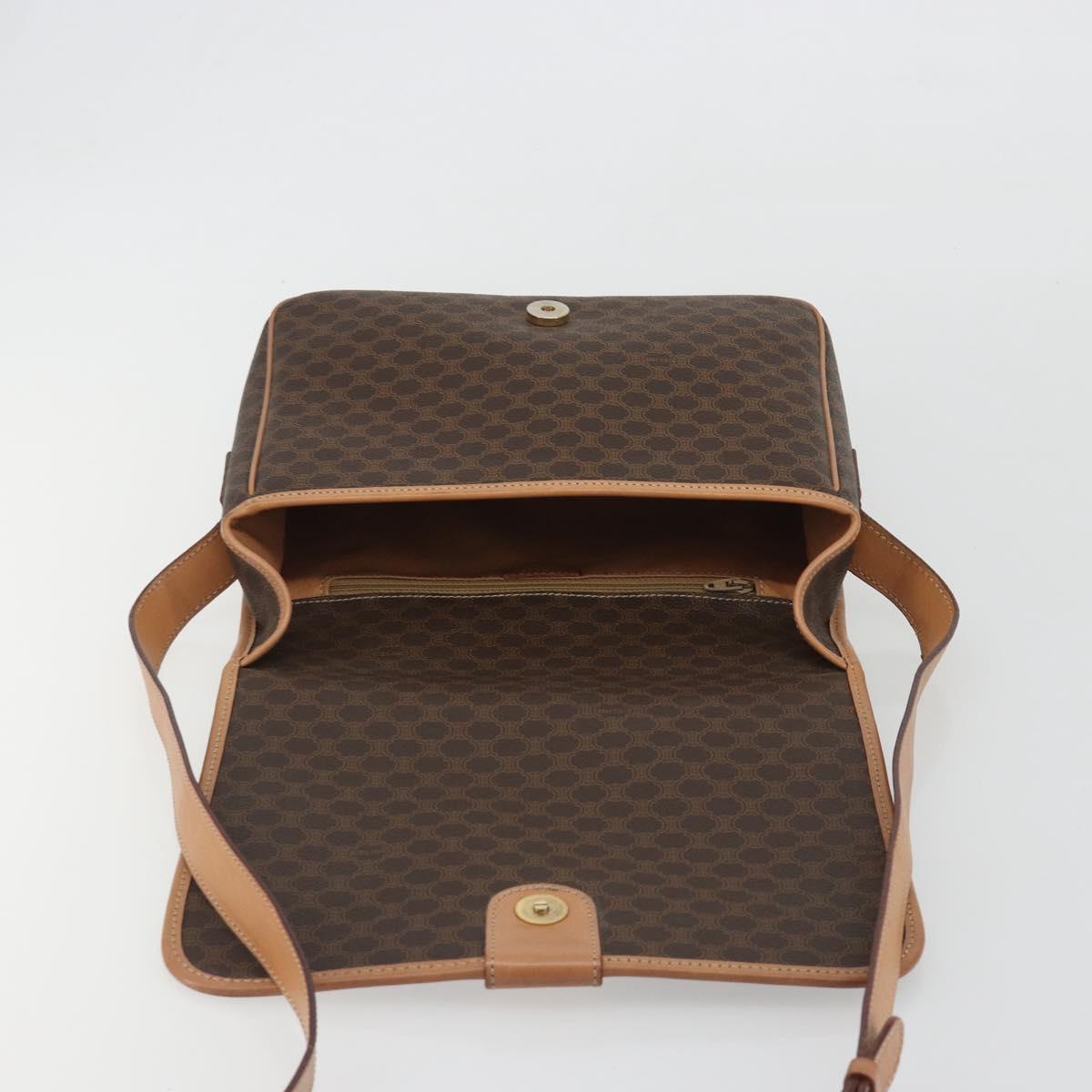CELINE Macadam Shoulder Bag PVC Leather Brown Gold Auth ka5180A