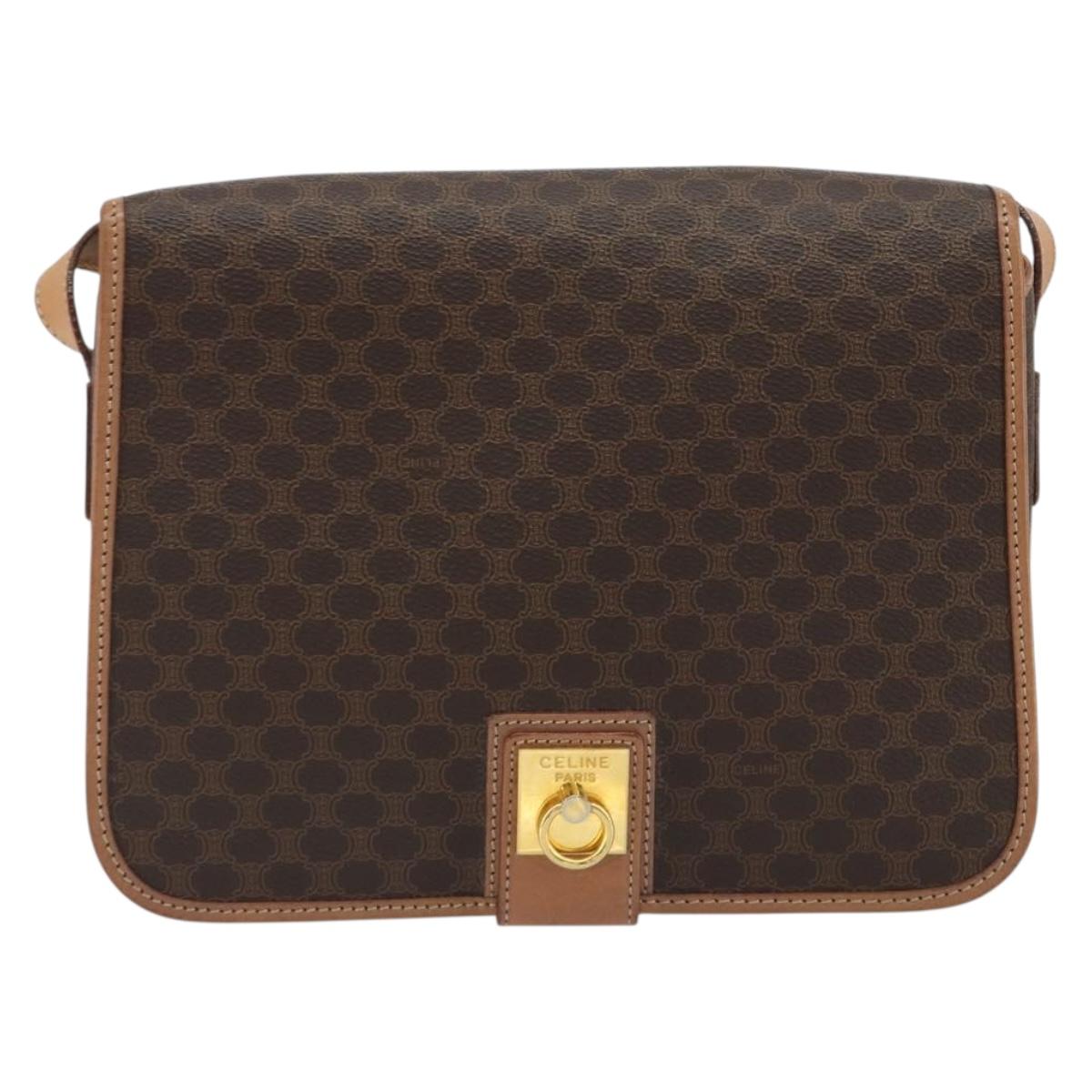 CELINE Macadam Shoulder Bag PVC Leather Brown Gold Auth ka5180A