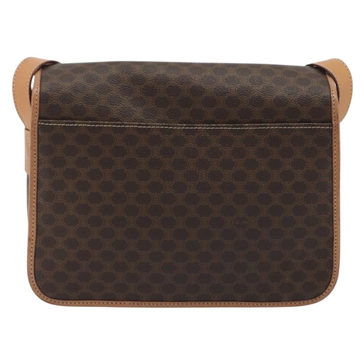 CELINE Macadam Shoulder Bag PVC Leather Brown Gold Auth ka5180A