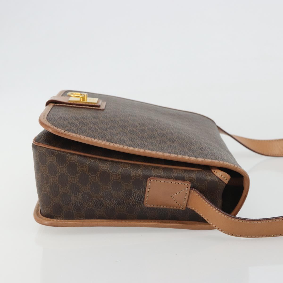 CELINE Macadam Shoulder Bag PVC Leather Brown Gold Auth ka5180A