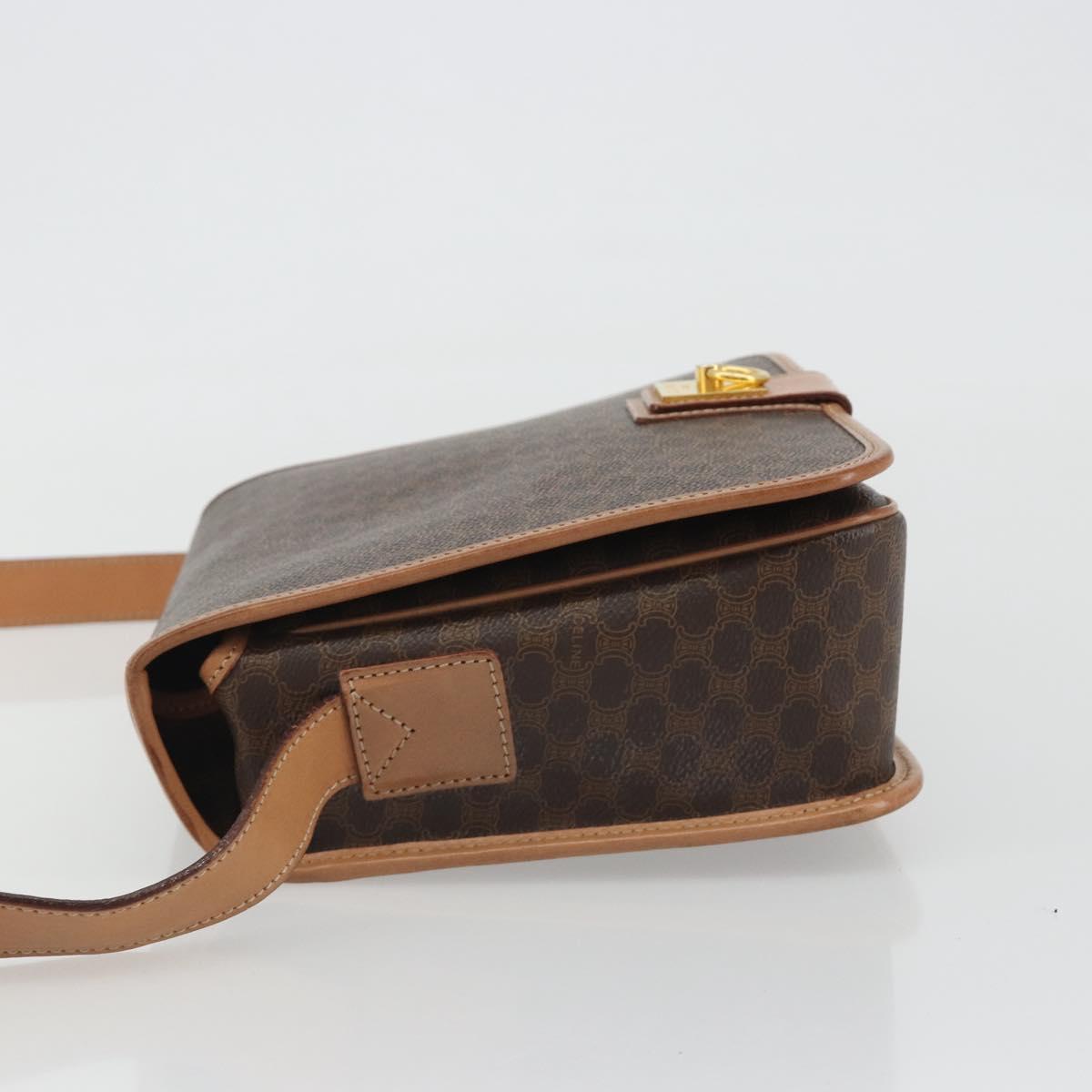 CELINE Macadam Shoulder Bag PVC Leather Brown Gold Auth ka5180A