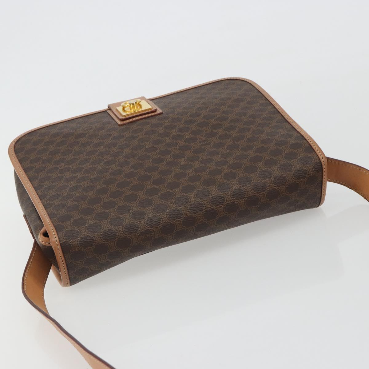 CELINE Macadam Shoulder Bag PVC Leather Brown Gold Auth ka5180A