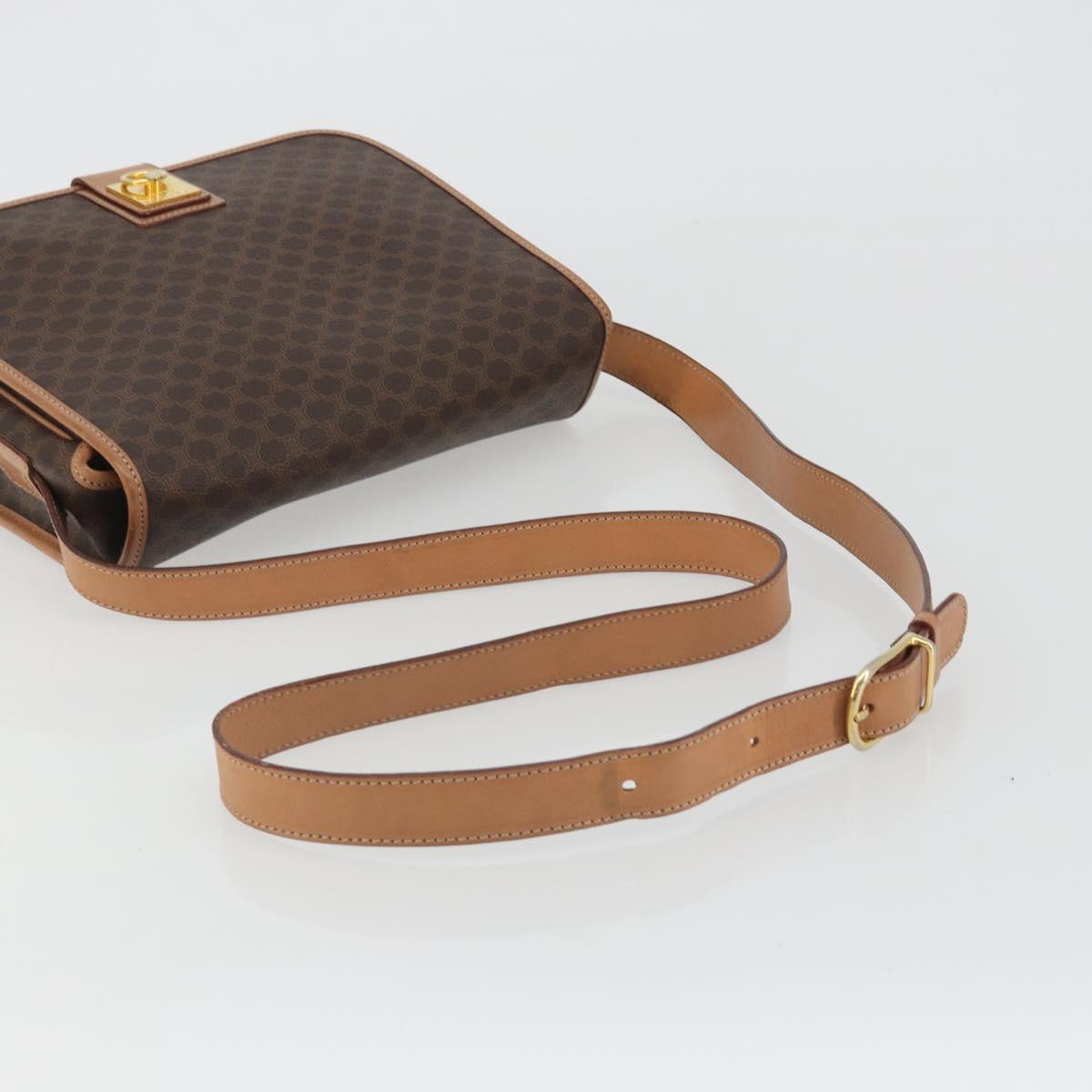 CELINE Macadam Shoulder Bag PVC Leather Brown Gold Auth ka5180A