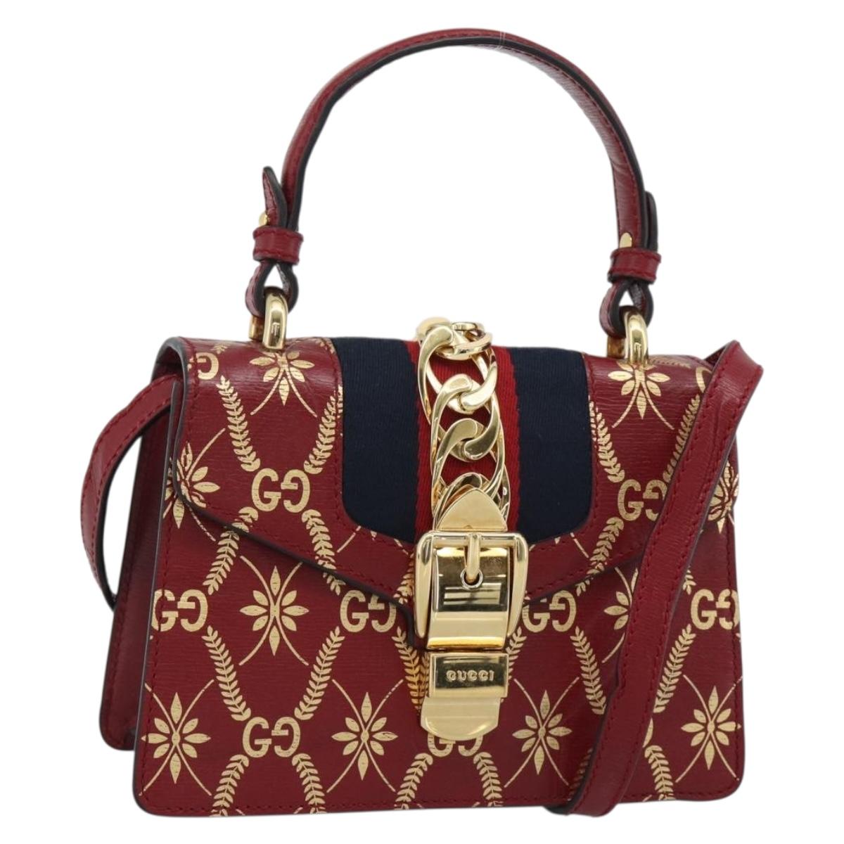 GUCCI Silvi Hand Bag Leather 2way Red Gold 470270 Auth ka5187A