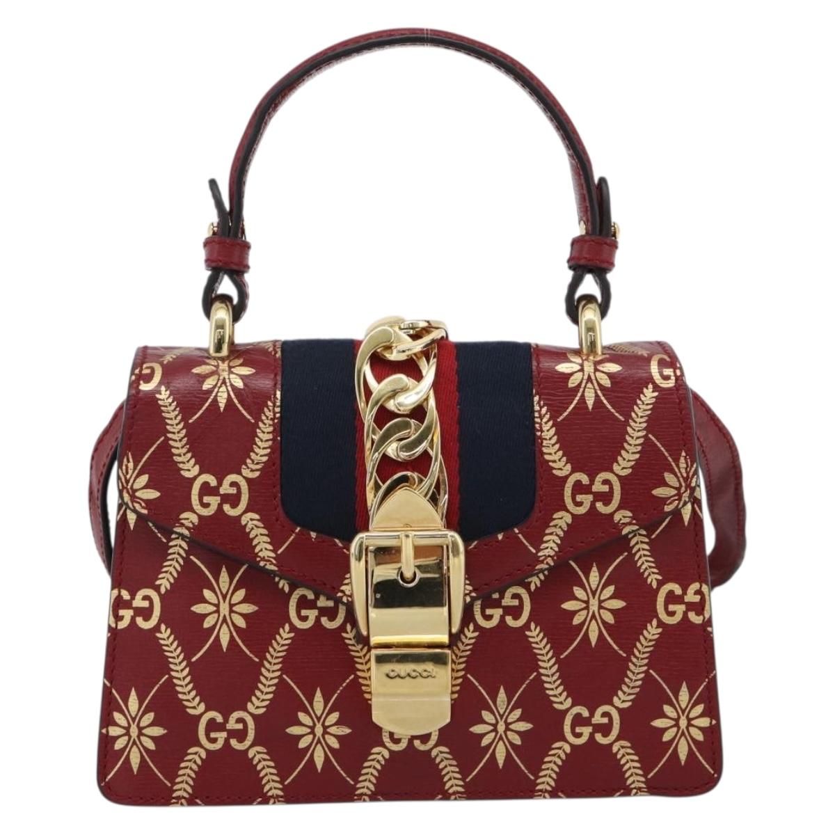 GUCCI Silvi Hand Bag Leather 2way Red Gold 470270 Auth ka5187A
