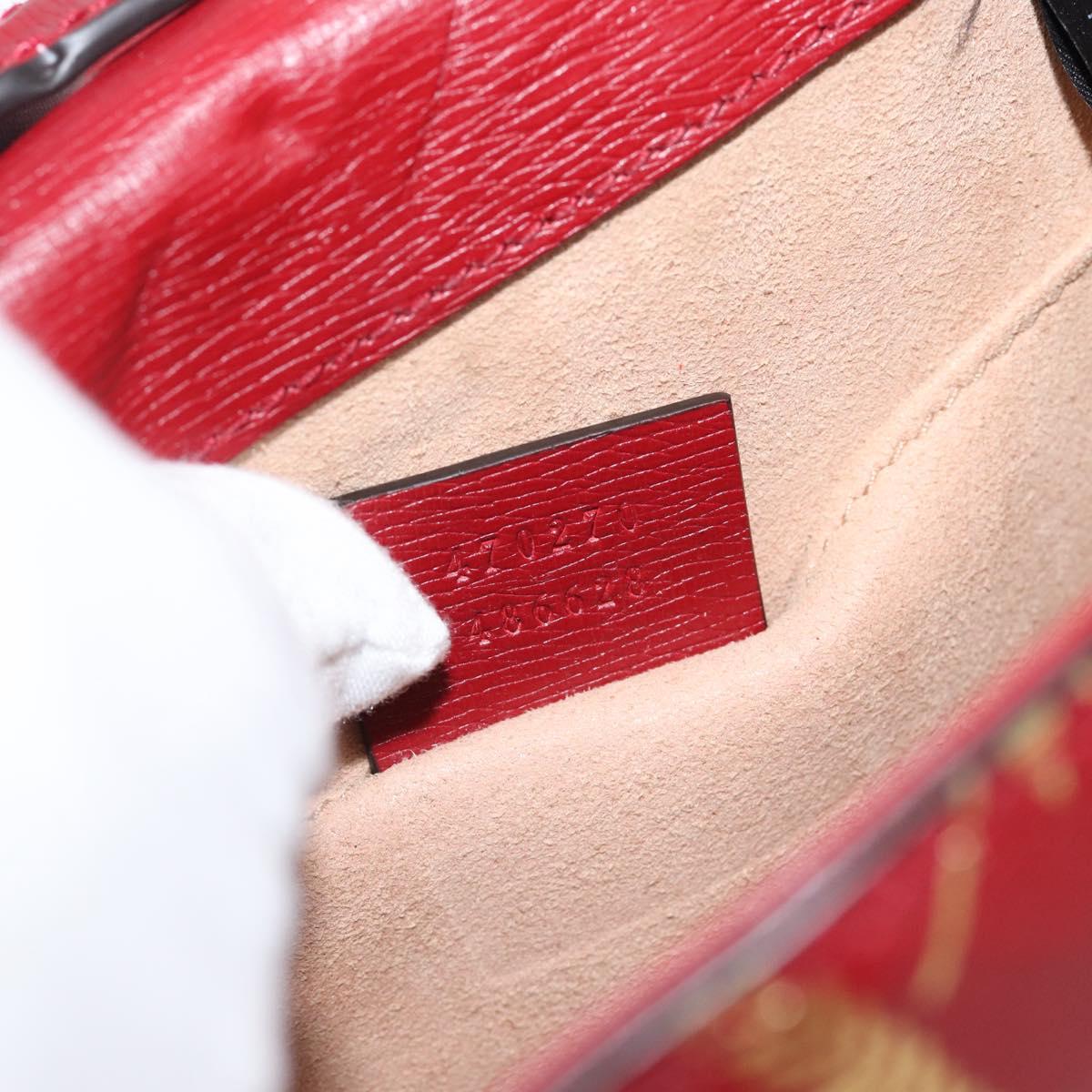 GUCCI Silvi Hand Bag Leather 2way Red Gold 470270 Auth ka5187A