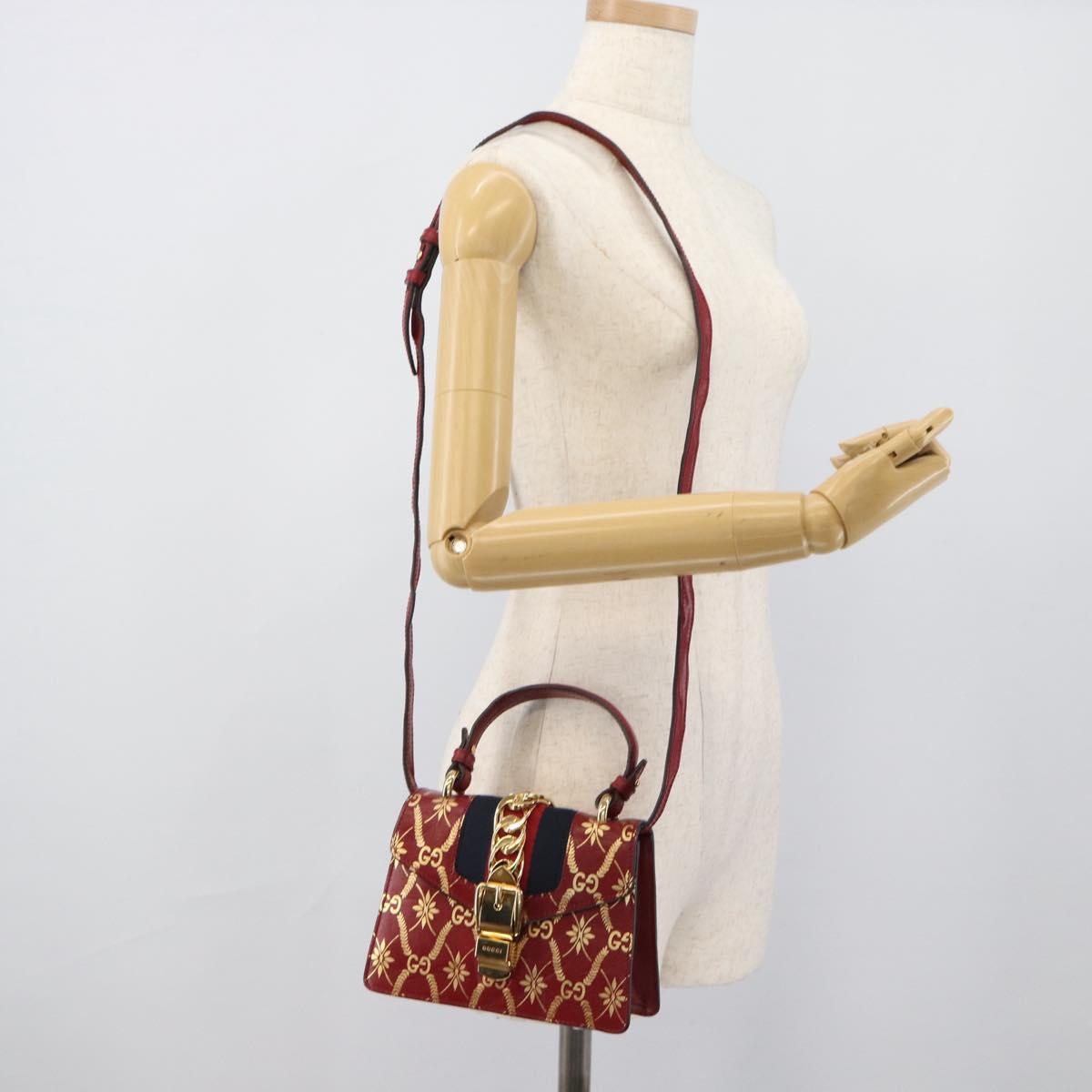 GUCCI Silvi Hand Bag Leather 2way Red Gold 470270 Auth ka5187A