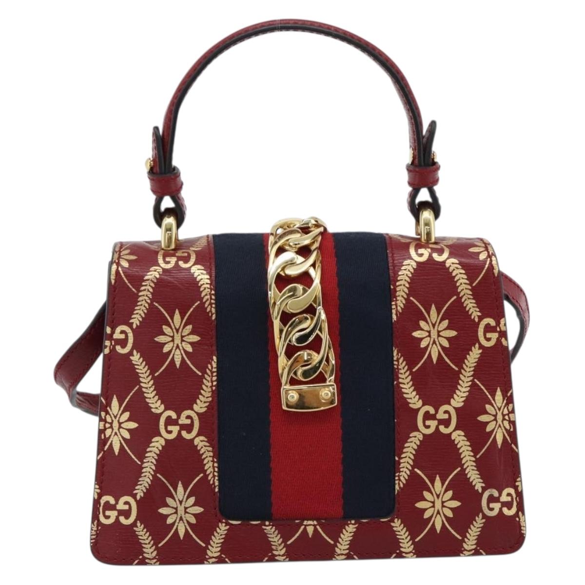GUCCI Silvi Hand Bag Leather 2way Red Gold 470270 Auth ka5187A
