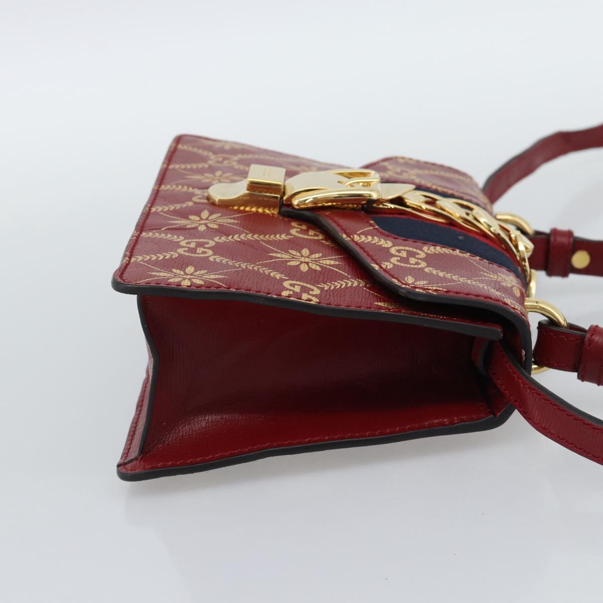 GUCCI Silvi Hand Bag Leather 2way Red Gold 470270 Auth ka5187A