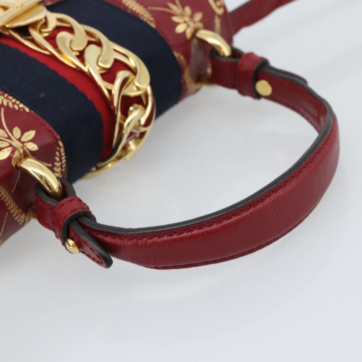 GUCCI Silvi Hand Bag Leather 2way Red Gold 470270 Auth ka5187A