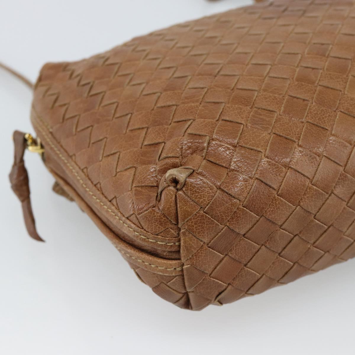 BOTTEGA VENETA INTRECCIATO Shoulder Bag Leather Outlet Brown Gold Auth ka5188A