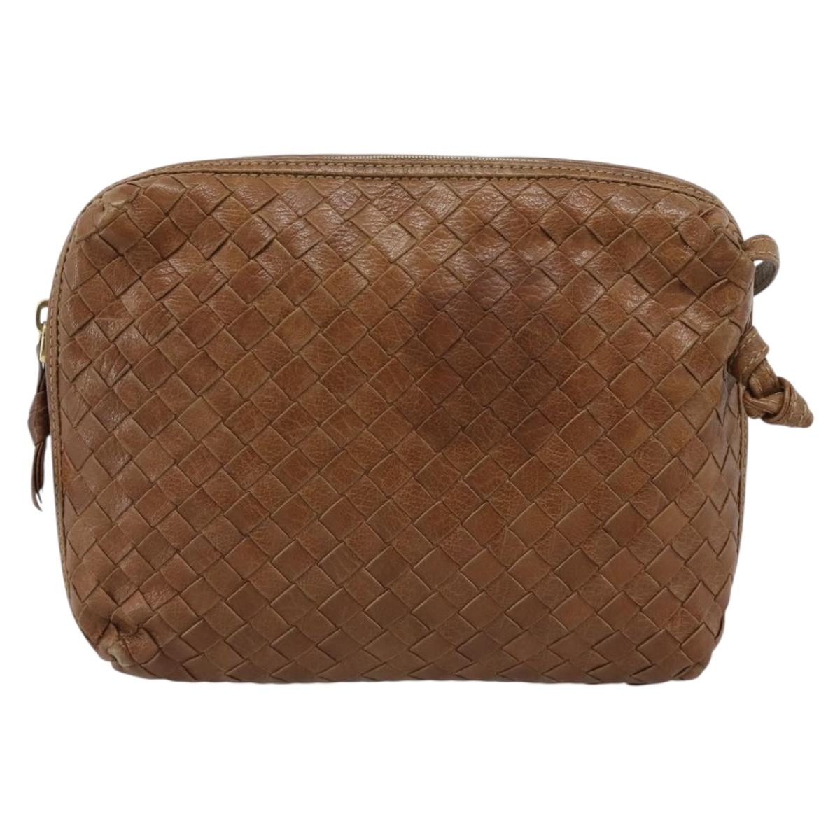 BOTTEGA VENETA INTRECCIATO Shoulder Bag Leather Outlet Brown Gold Auth ka5188A