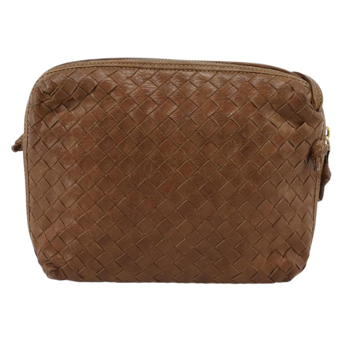 BOTTEGA VENETA INTRECCIATO Shoulder Bag Leather Outlet Brown Gold Auth ka5188A