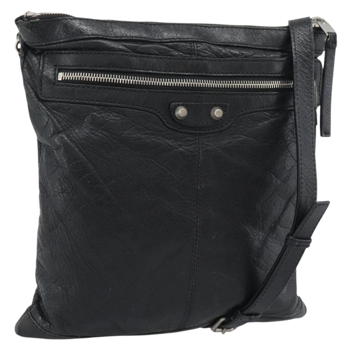 BALENCIAGA Neo Sketch Shoulder Bag Leather Black Silver 390924 Auth ka5190