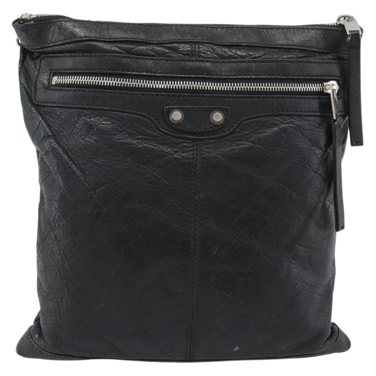 BALENCIAGA Neo Sketch Shoulder Bag Leather Black Silver 390924 Auth ka5190