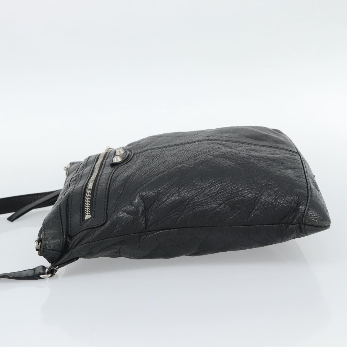 BALENCIAGA Neo Sketch Shoulder Bag Leather Black Silver 390924 Auth ka5190