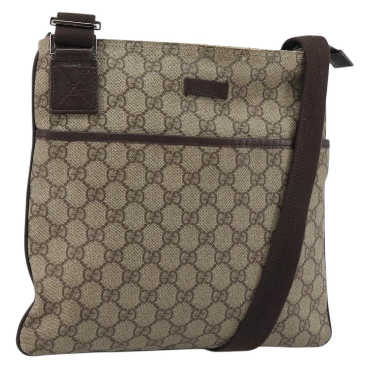 GUCCI GG Supreme Shoulder Bag PVC Leather Beige Silver 141626 Auth ka5191