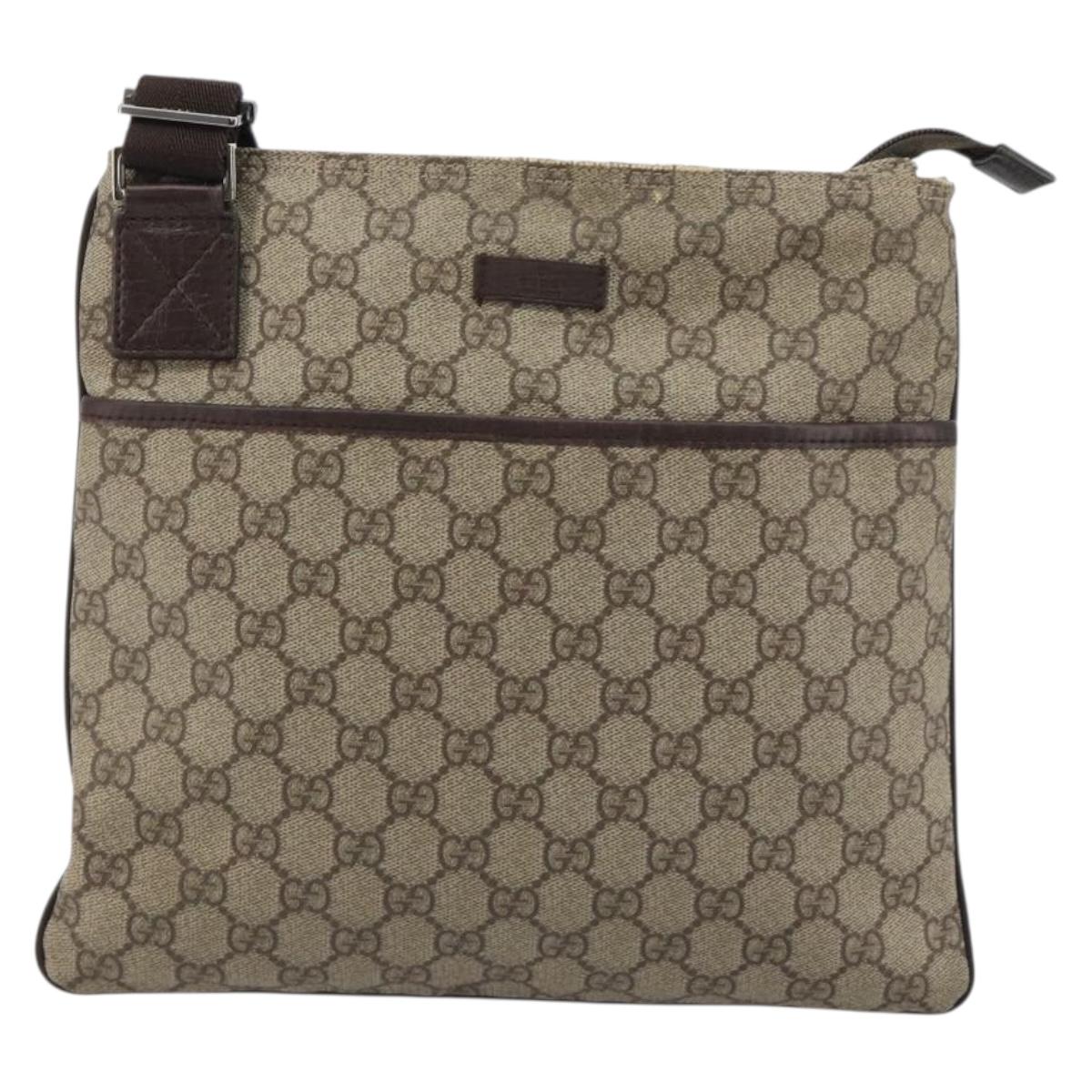 GUCCI GG Supreme Shoulder Bag PVC Leather Beige Silver 141626 Auth ka5191