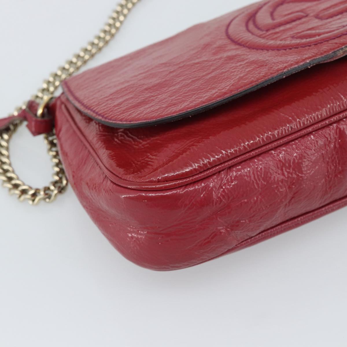 GUCCI Chain Soho Shoulder Bag Patent Pink Gold 336752 Auth ka5192