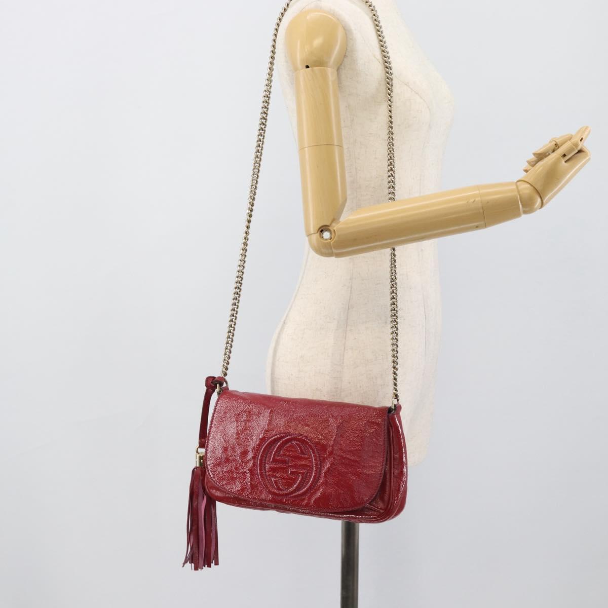 GUCCI Chain Soho Shoulder Bag Patent Pink Gold 336752 Auth ka5192