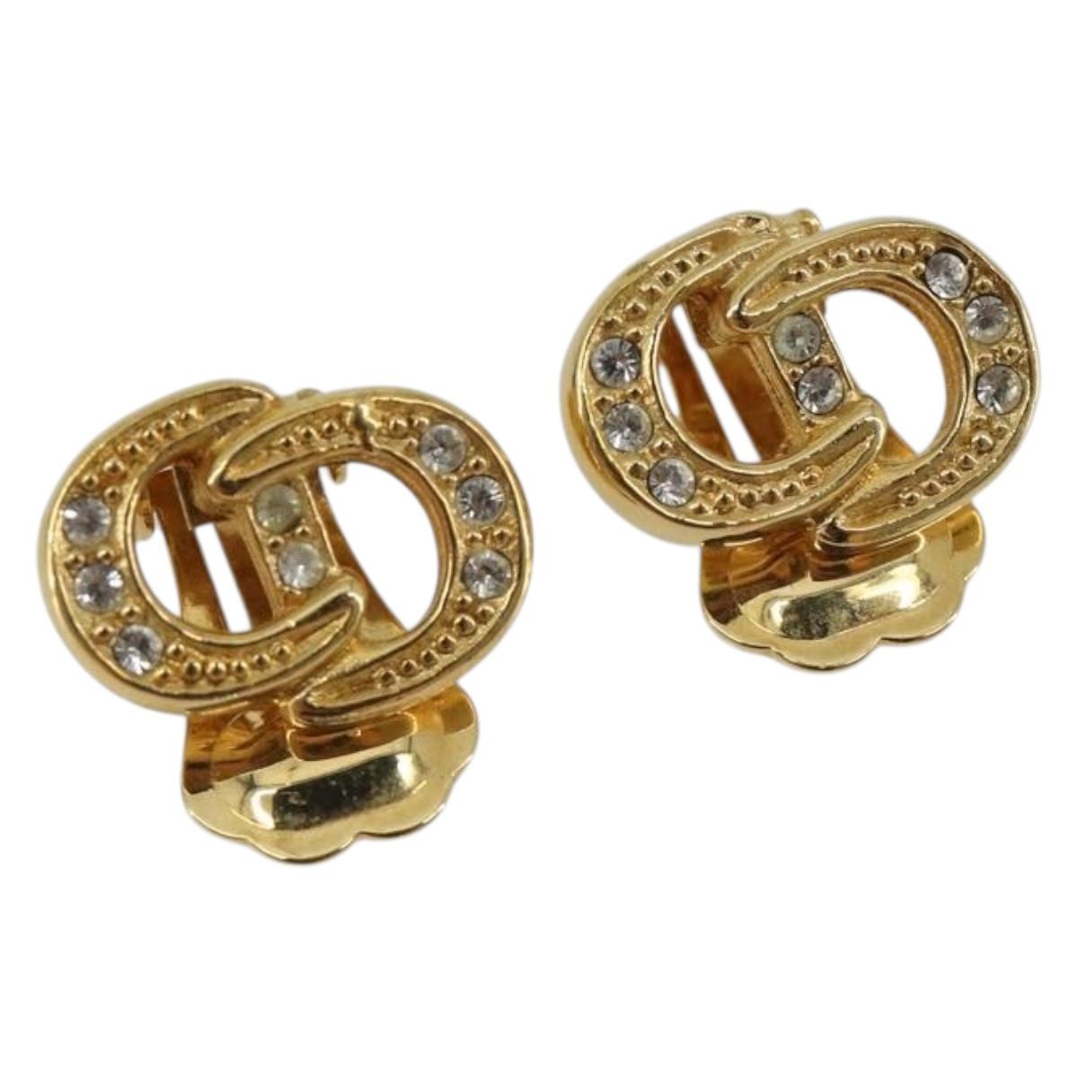 Christian Dior Earring Metal Gold Tone Auth ka5195V