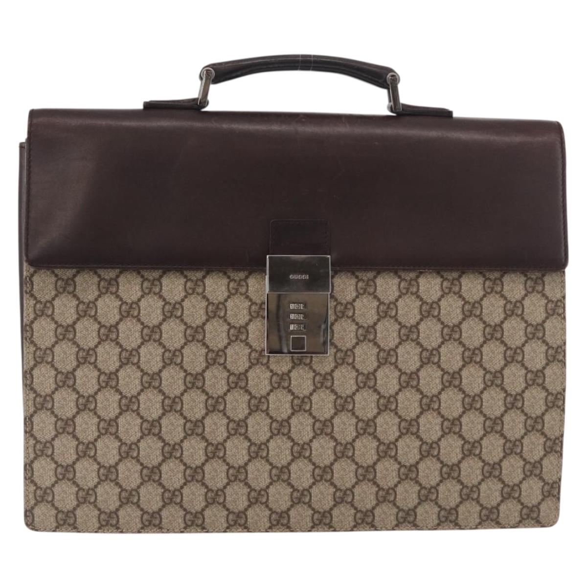 GUCCI GG Supreme Business Bag PVC Leather Beige Silver 34044 Auth ka5200
