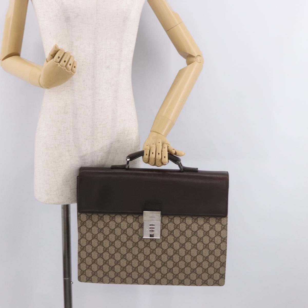 GUCCI GG Supreme Business Bag PVC Leather Beige Silver 34044 Auth ka5200