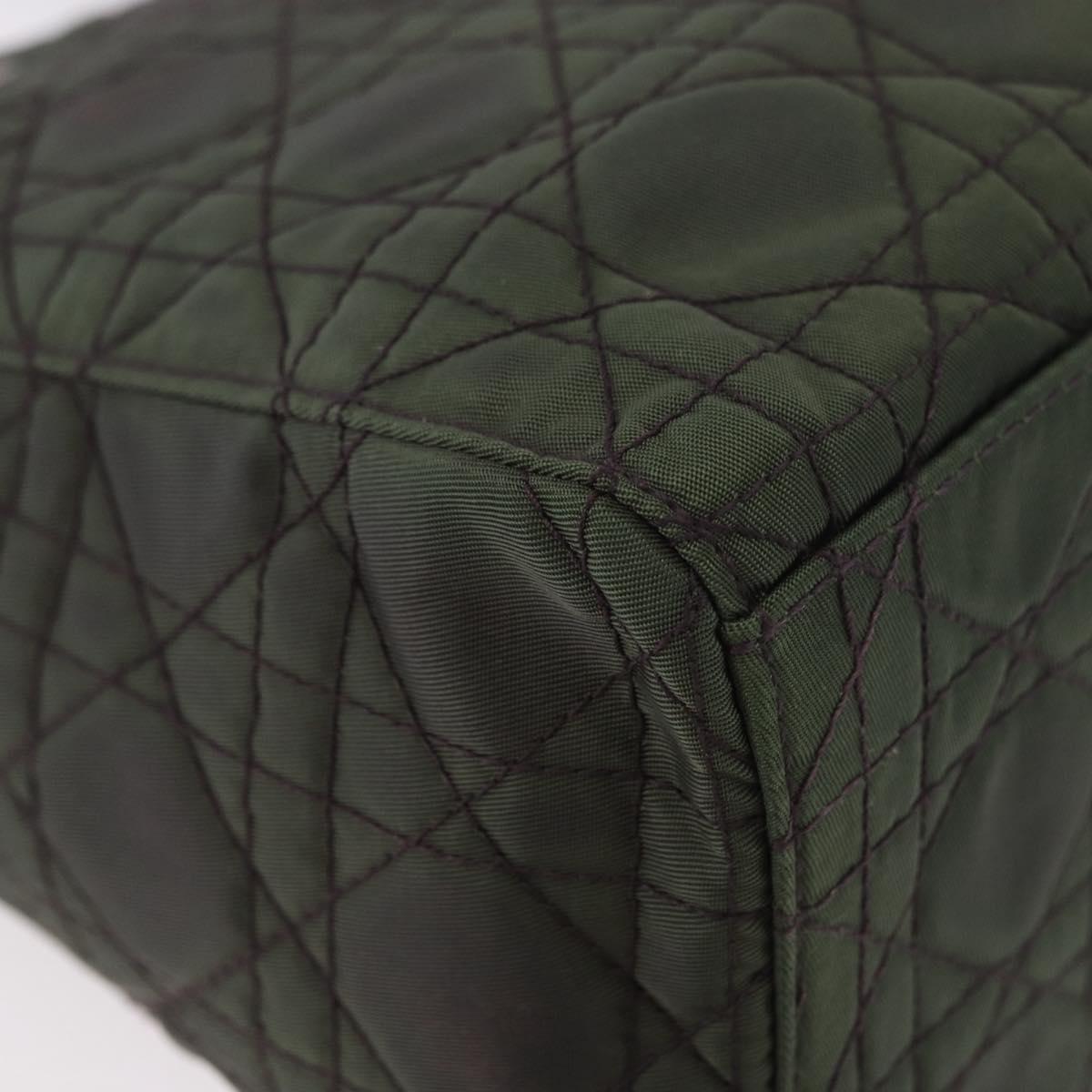 Christian Dior Canage Hand Bag Canvas 2way Green Silver Auth ka5205