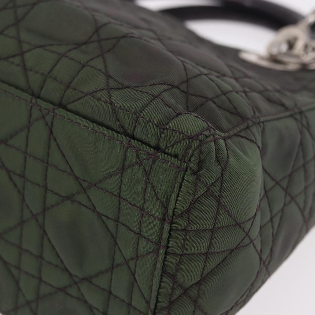 Christian Dior Canage Hand Bag Canvas 2way Green Silver Auth ka5205
